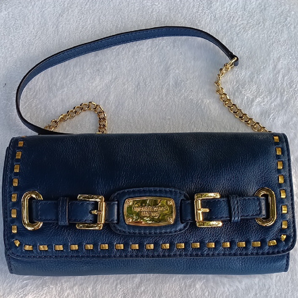 Michael Kors Dark Blue Clutch with Gold Accents